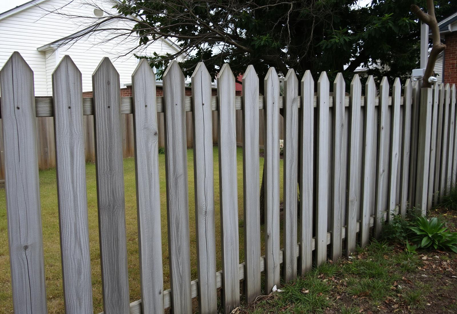 Tired original paling fence before replacement
