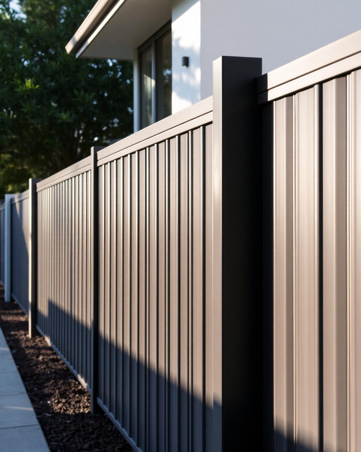Charcoal Colorbond steel fence alongside a modern home